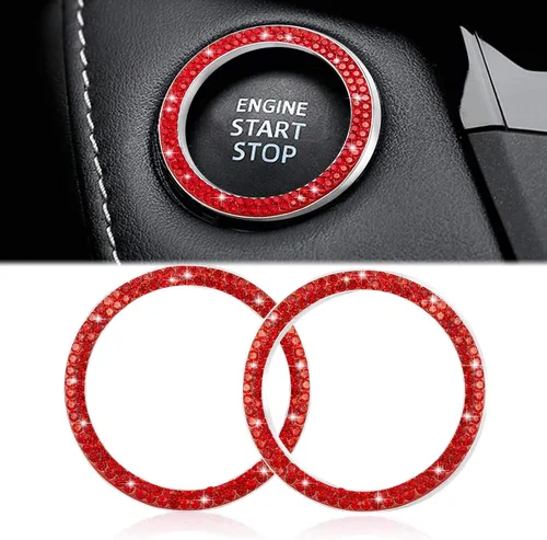 Vista 13 de WINKA 2 piezas Cubierta de botón de arranque del motor del automóvil con diamantes brillantes Anillo de botón de arranque y parada con cristales
