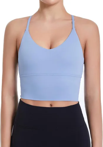 Vista 5 de MATHACINO Sports Bras Longline Fitness Crop Tops Tank Yoga Running Shirts V-Neck Spaghetti Strappy Workout Yoga Bra