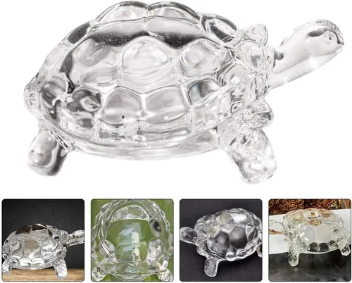Vista 2 de WINOMO Estatua de tortuga de cristal Feng Shui, tortuga de cristal transparente para decoración de acuario, paz, prosperidad y energía positiva
