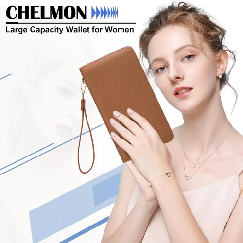 Vista 104 de Chelmon - Monedero para mujer de cuero genuino con bloqueo de señal RFID, para tarjetas de crédito