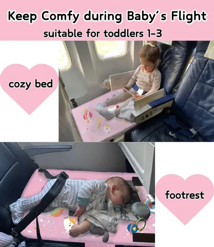 Vista 2 de Cama de avión para niños pequeños de 1 a 3 años, cama de viaje portátil con bolsa de transporte, extensor de asiento de avión y reposapiés