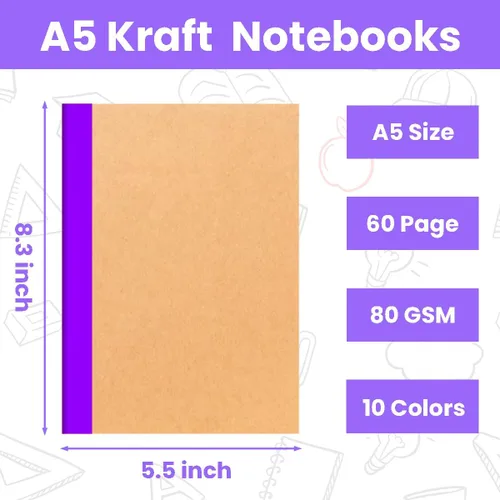 Vista 3 de 20 Pack A5 Notebooks Bulk, 8.3 x 5.5 inch Ruled Lined Kraft Composition Notebooks Bulk 10 Color Soft Cover Travel Journals for Students Classroom