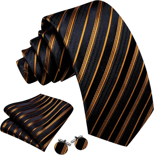 Vista 334 de Barry.Wang Juego de corbatas para hombre, corbata de seda a rayas, tejido a cuadros, gemelos formales, negocios, boda