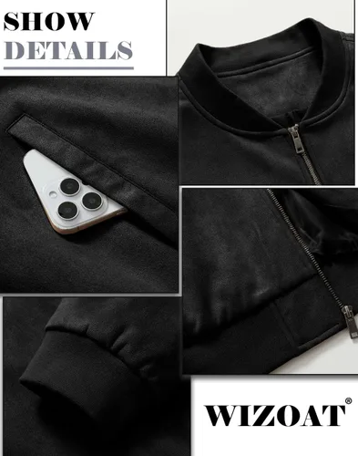 Vista 5 de Chaqueta bomber de gamuza para hombre, casual, ligera, vintage, abrigo universitario