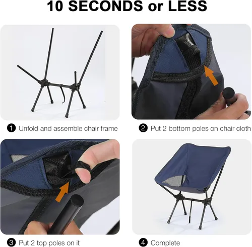 Vista 4 de Silla de camping portátil plegable, silla de senderismo ligera y compacta, silla de playa para adultos, azul