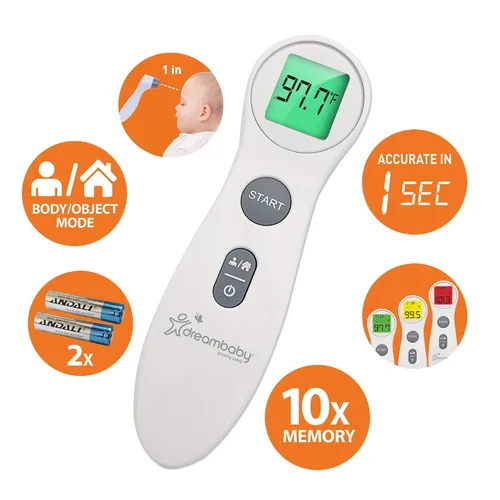 Vista 3 de Dreambaby Termómetro digital infrarrojo para la frente sin contacto sin contacto + kit de aseo para bebés de hierba de trigo limpio y ordenado de 9