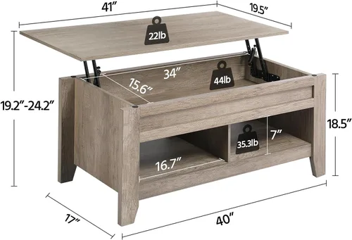 Vista 3 de Yaheetech Mesa auxiliar moderna con parte superior elevable con compartimento de almacenamiento oculto y 2 estantes abiertos, mesa de centro