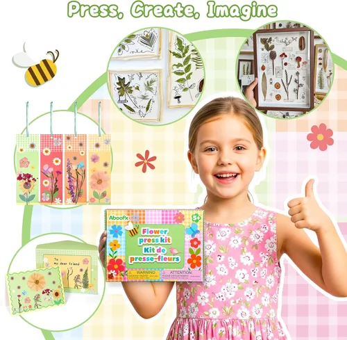 Vista 5 de Aboofx Creativity - Kit de arte de flores prensadas para niños, kit de prensa de flores pequeñas para manualidades de flores prensadas y prensado