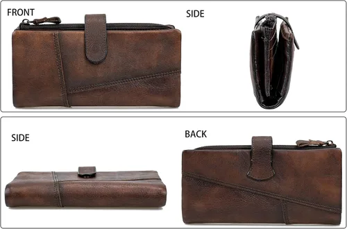 Vista 5 de Cartera de cuero vintage de gran capacidad para mujer, embrague para tarjetas de crédito, Dcoffee, Vintage