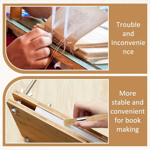 Vista 5 de DoubleFill Kits de encuadernación de libros de 11.6 x 7.9 pulgadas, tablero de prensa de libros, 25 piezas de madera de bambú, juego de herramientas