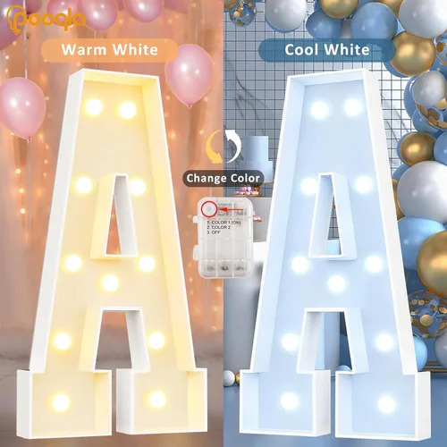 Vista 2 de Pooqla Letras de marquesina iluminadas de 3 pies, letras de marquesina con luz LED blanca fría y blanca cálida, letras de mosaico gigante para Letra