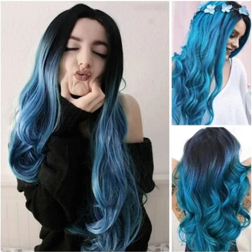 Vista 4 de YOMXL moda mujeres rizado Cosplay peluca larga rizado recta ondulado peluca sintética rosa púrpura Cosplay Cosplay fiesta diaria resistente al calor