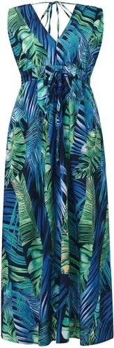Vista 3 de Vestidos de playa para mujer, 2024, primavera, verano, moderno, elegante, envolvente, cuello en V, floral, bohemio, vestido largo hawaiano fruncido