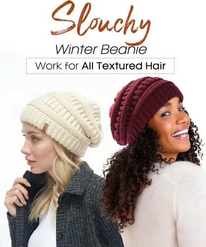 Vista 56 de FURTALK Gorro de invierno para mujer, con forro de satén, tejido trenzado, grueso, holgado, gorro cálido