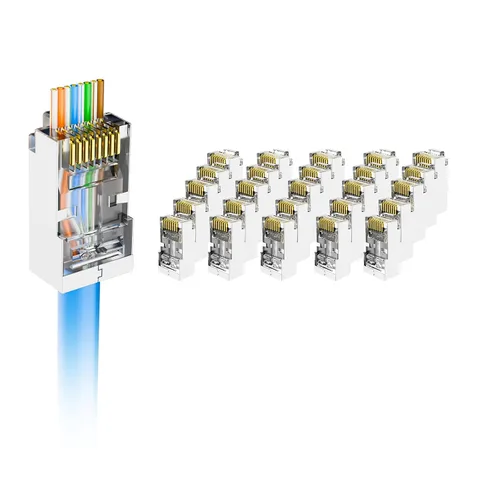Vista 8 de Conector RJ45 blindado VCE Cat6 con funda de alivio de tensión, 25 unidades Fits 24-26AWG solid or stranded Cat6 STP/FTP cable 50 Pack Connectors