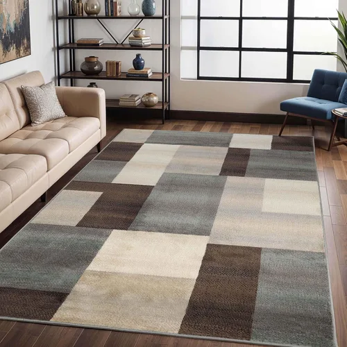 Vista 14 de BLUENILEMILLS Fiji - Colección de alfombras contemporáneas para interiores, alfombra geométrica de retazos moderna con respaldo de yute duradero