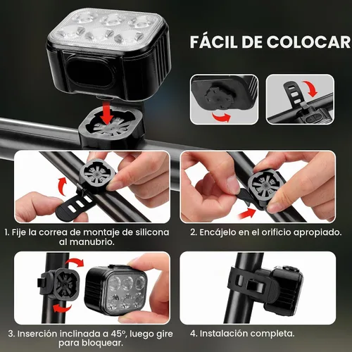 Vista 6 de WORKPRO Juego de luces de bicicleta [8+13 modos], juego de luces recargables para bicicleta ultra brillantes, luces de bicicleta impermeables IP65