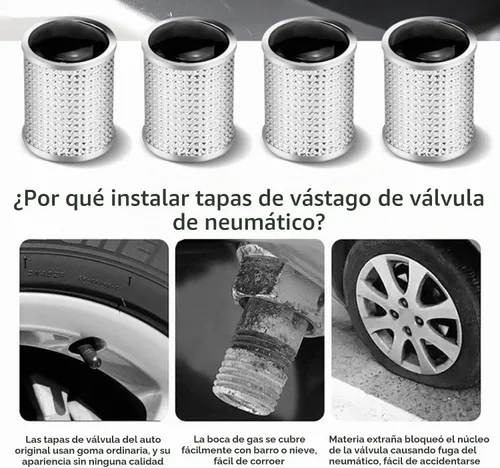 Vista 4 de 4 tapas de vástago de válvula de neumático de metal con bandera de Plateado