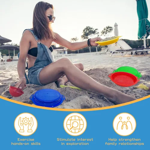 Vista 4 de OJYUDD Paquete de 8 tamices de arena de plástico para adultos, sartenes multiusos para playa, jardinería y uso al aire libre (8.75 x 9.75 pulgadas)