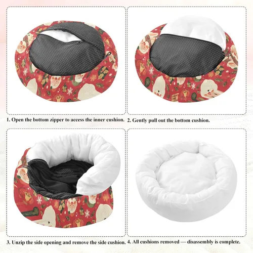 Vista 7 de Wudan Pet Cat Bed Donut Cuddler Fluffy Cat Pillow Bed for Medium Size Pets Sleeping XS Christmas Plaid Santa Claus