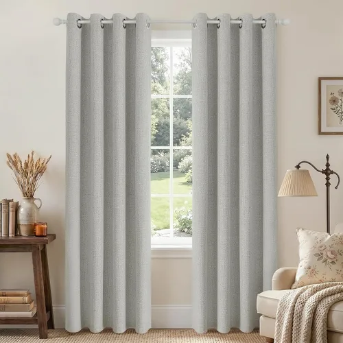 Vista 10 de Joydeco Cortinas negras 100% opacas para dormitorio, oscurecimiento de habitación, aislamiento térmico, cortinas cortas texturizadas con ojales