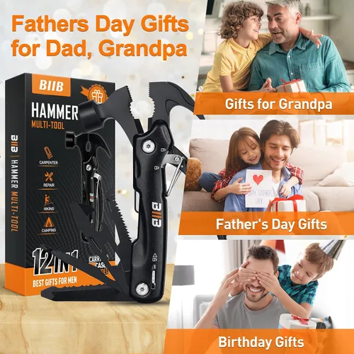 Vista 2 de BIIB - Regalos para hombres, martillo 13 en 1, accesorios de campamento multiherramienta, regalos para hombre, regalos para él, papá, novio, regalos