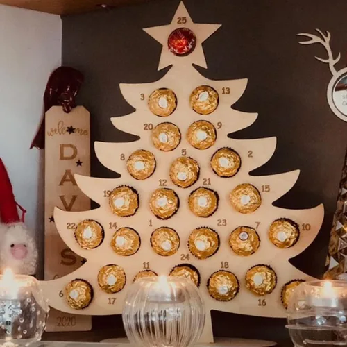 Vista 2 de Calendario de Adviento 2022, calendario de cuenta regresiva de Navidad, marco de chocolate de madera, calendario de Adviento de decoración