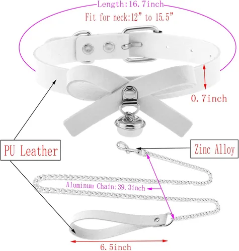 Vista 7 de Tosmifairy Gargantilla gótica de cuero para hombres y mujeres, collar de discoteca, cadena de aluminio, correa con mango de poliuretano