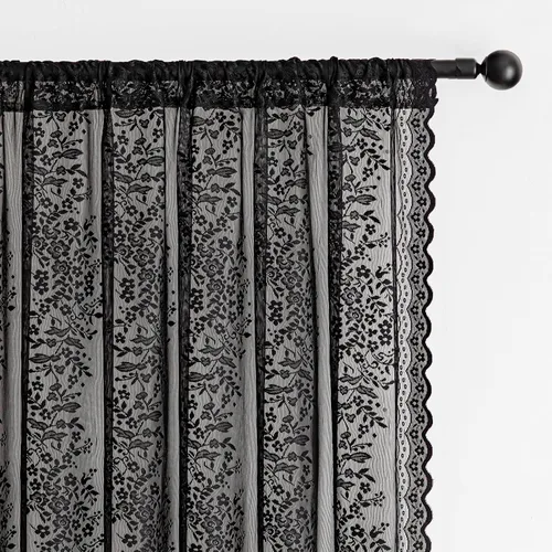 Vista 5 de Cortinas de encaje transparente negro floral de 84 pulgadas de largo, 2