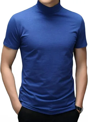 Vista 8 de Men's T Shirt Short Sleeve Basic Mock Turtleneck Tops Verde militar
