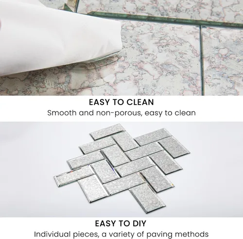 Vista 8 de Azulejos de Espejo Antiguo Biselado Autoadhesivos Estilo Metro de 3 x 6 Pulgadas para Salpicaduras de Cocina y Pared del Baño (40 Piezas)
