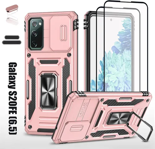Vista 9 de Funda resistente para Samsung Galaxy S20 FE (5G), protección híbrida de goma de doble capa de grado militar con protector de cámara deslizante