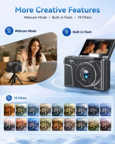 Vista 6 de Cámara digital 8K, cámara de enfoque automático de 88MP para fotografía y Negro