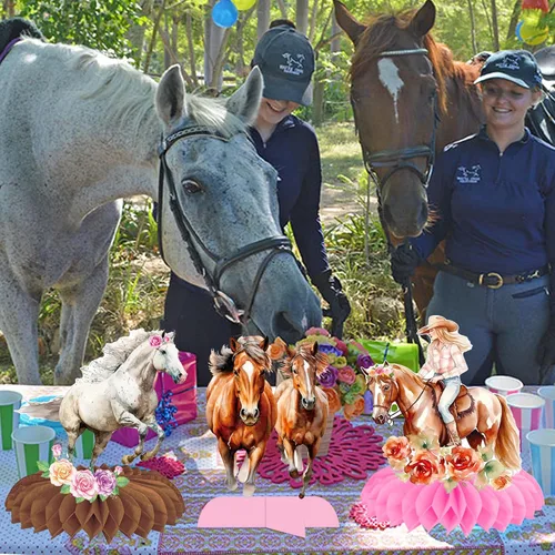 Vista 8 de Centros de mesa de panal de abeja de vaquera, centros de mesa 3D de doble cara para mesas, suministros de fiesta de cumpleaños de vaquera occidental
