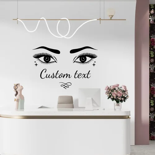Vista 2 de Calcomanía de pared con hermoso estilo y cejas para salón de belleza con personalización de texto, ideal para decoración de dormitorio de mujer