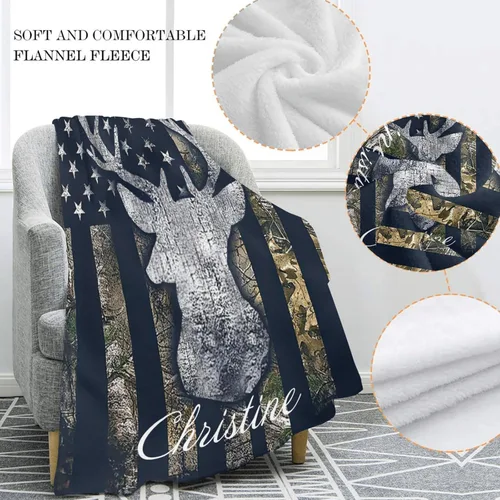 Vista 4 de XOZOTY Manta de bebé con diseño de ciervo y camuflaje con nombre y texto, manta personalizada para recién nacidos, para niños y niñas, regalo