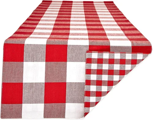 Vista 4 de DII Colección de mesa a cuadros Gingham, gris, camino de mesa, 14x72 pulgadas