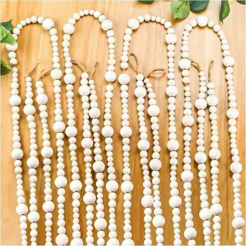 Vista 7 de 2 piezas de guirnalda de cuentas de madera para Navidad, guirnalda de cuentas de madera de 14.4 pies para decoración de árbol de Navidad, cuentas