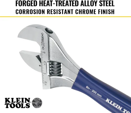 Vista 4 de Klein Tools D509-8 Llave ajustable, llave de transmisión forjada de mandíbula extra ancha con acabado cromado pulido, 8 pulgadas