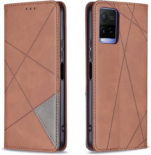 Vista 14 de Funda con tapa para Vivo Y11, Y15, Y12 e Y17, diseño de rombos de piel sintética, con función atril, cierre magnético, para Vivo Y11/Y15/Y12/Y17