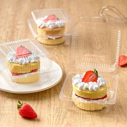 Vista 4 de Zezzxu - Recipientes desechables cuadrados para tartas con tapas con bisagras, paquete de 50