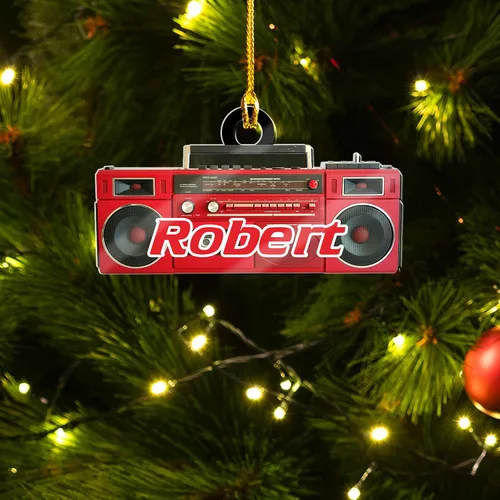 Vista 5 de Adorno de radio personalizado 2025, adorno de radio retro personalizado, cinta de cassette, adornos retro, adornos de radio de Navidad, adornos
