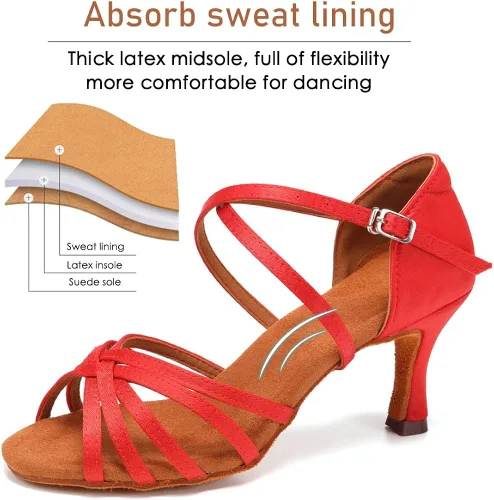 Vista 3 de VCIXXVCE Zapatos profesionales de baile latino para mujer, puntera abierta, salsa, práctica, danza, rendimiento