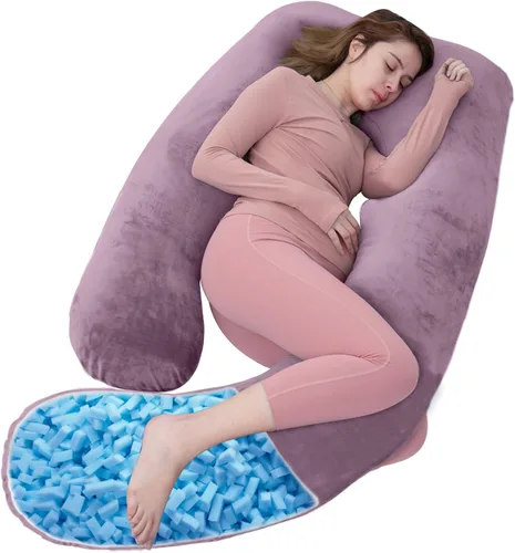 Vista 13 de Almohada corporal de espuma viscoelástica triturada, almohadas de embarazo para dormir, almohada de maternidad para mujeres embarazadas, almohada