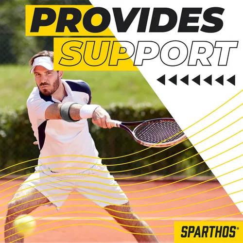 Vista 2 de Sparthos Codera de tenis (paquete de 1) – para tendinitis, dolor de antebrazo, soporte de codo de golf – Banda de brazo con almohadilla