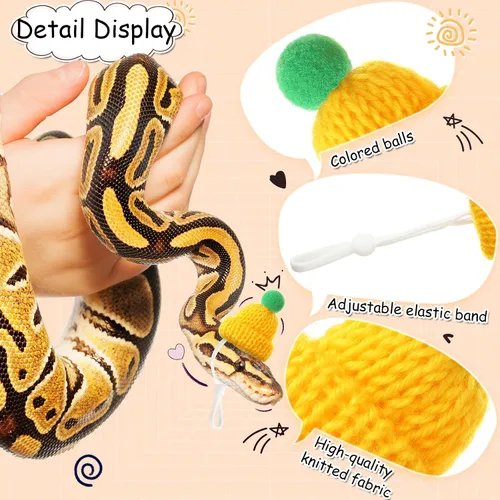 Vista 3 de Kajaia Sombrero de Navidad de serpiente para mascotas, sombrero de hámster con correa elástica ajustable, bola de serpiente, hámster, pitón