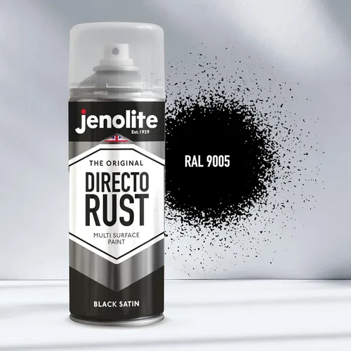 Vista 4 de JENOLITE Directorust - Pintura en aerosol satinada NEGRO 13.52 fl oz Pintura en aerosol semibrillante Superficies de madera, metal