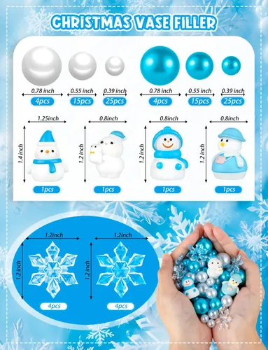 Vista 6 de 100 piezas de relleno de jarrón de Navidad, rellenos de jarrón flotante de nieve azul y blanca para centros de mesa y decoración 100 azul y blanco