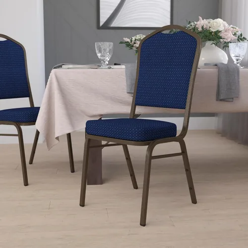 Vista 35 de EMMA + OLIVER Silla de banquete con respaldo de corona, tela estampada beige/marco dorado