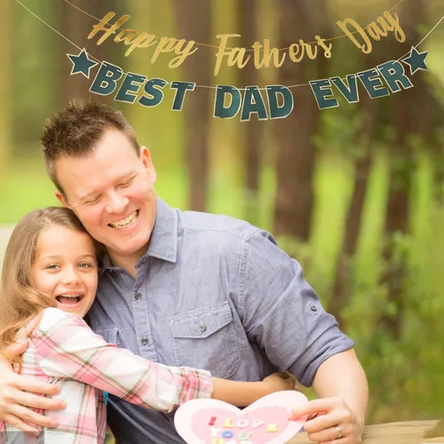 Vista 3 de Pancarta dorada con texto en inglés «Happy Father's Day» para el Día del Padre, decoración de fiesta del padre, guirnalda de fondo para el día